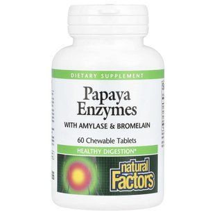 Natural Factors, ферменты папайи с амилазой и бромелаином, 60 жевательных таблеток купить в Киеве и Украине