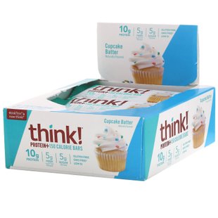 Protein+, ThinkThin, 10 батончиков Cupcake Batter по 40 г (1,41 унции) и 150 калорий каждый купить в Киеве и Украине