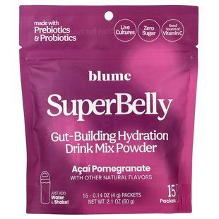 Порошок для увлажняющего напитка для здоровья кишечника Blume (SuperBelly Hydrating Gut Health Drink Mix) 15 пакетиков по 4 г гранат асаи купить в Киеве и Украине