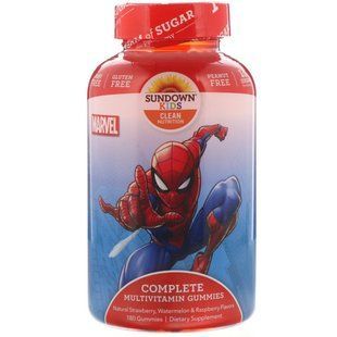 Дитячий повний мультивітамінний комплекс (жувальні цукерки), Marvel Spiderman, полуниця, кавун і малина, Sundown Naturals Kids, 180 жувальних цукерок