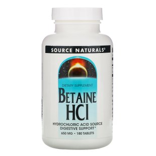 Бетаина гидрохлорид, Betaine HCL, Source Naturals, 650 мг, 180 таблеток купить в Киеве и Украине