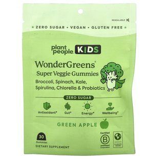 Plant People, Kids, WonderGreens&reg; Super Veggie Gummies, Green Apple , 30 Gummies