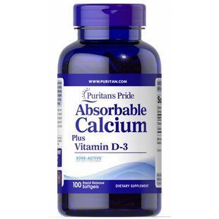 Абсорбируемый кальций плюс витамин D-3, Absorbable Calcium Plus Vitamin D-3, Puritan's Pride, 1300 мг/25 мг, 100 капсул купить в Киеве и Украине