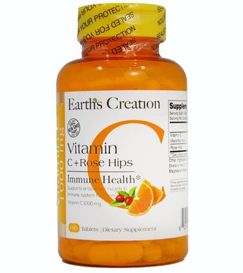 Вітамін С із шипшиною Earth`s Creation (Vitamin C with Rose Hips) 1000 мг 100 таблеток