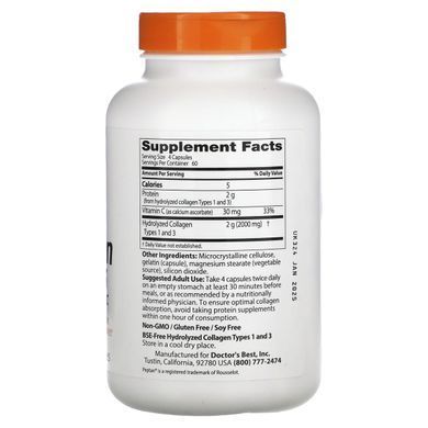 Коллаген 1 и 3 типа Doctor's Best (Collagen types 1 and 3) 500 мг 240 капсул купить в Киеве и Украине