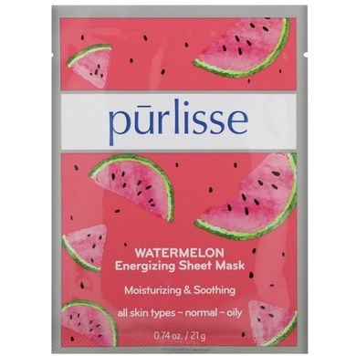 Підбадьорлива тканинна маска, Watermelon, Energizing Sheet Mask, Purlisse, 6 листів по 0,074 унції (21 г) кожна