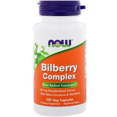 Чорниця для зору Now Foods (Bilberry) 80 мг 100 капсул