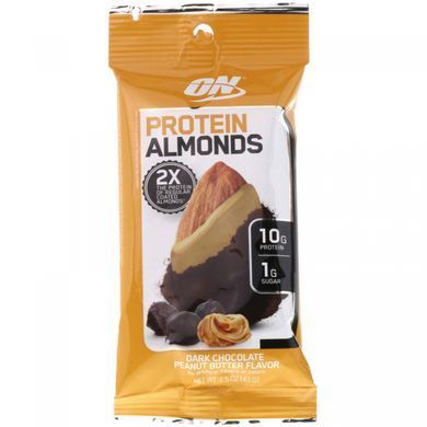 Protein almond, peanut butter with dark chocolate, Optimum Nutrition, 12 packets of 1.5 oz (43 g).