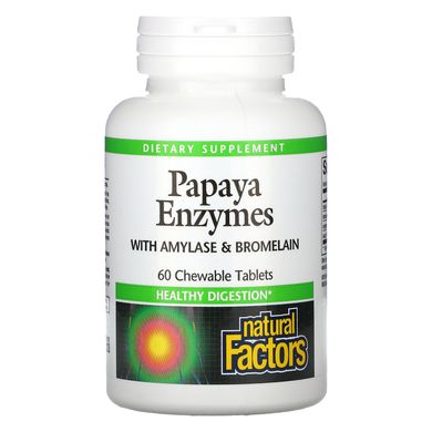 Natural Factors, ферменти папайї з амілазою та бромелаїном, 60 жувальних таблеток