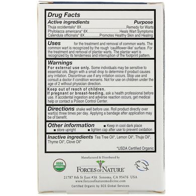 Forces of Nature, Wart Remover, Dual Action Roll On, Extra Strength, 0.14 oz (4 ml)