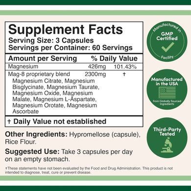 Magnesium Complex MAG-8 (8 types of magnesium) Double Wood (180 capsules)