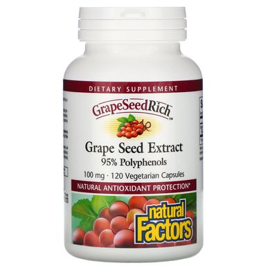 GrapeSeedRich, екстракт насіння винограду, Natural Factors, 120 капсул на рослинній основі