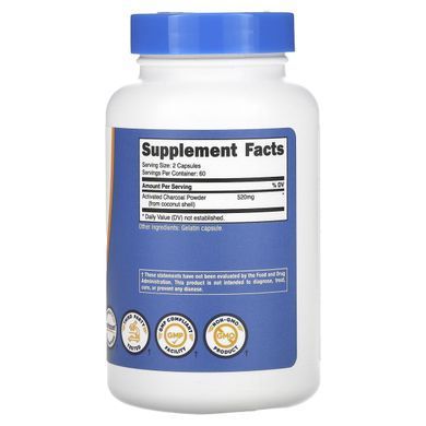 Nutricost, Activated Charcoal, 520 mg, 120 Capsules (260 mg per Capsule) купить в Киеве и Украине