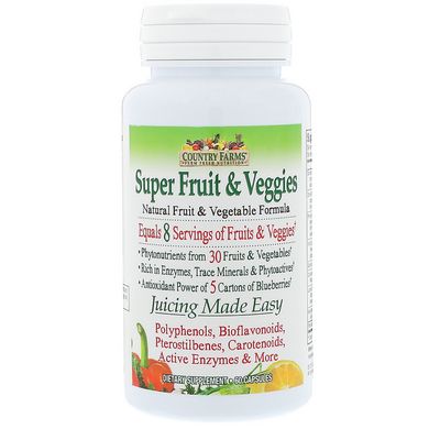 Суперфрукти і овочі, формула з натуральними фруктами та овочами, Country Farms, 60 капсул