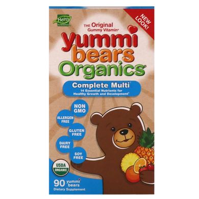 Вітаміни для дітей ведмедики яммі органік фрукти Hero Nutritional Products (Multi-Vitamin) 90 цукерок