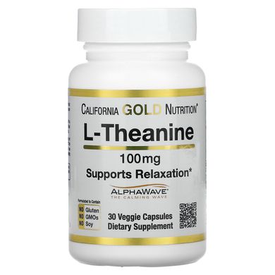 Теанин California Gold Nutrition (L-Theanine AlphaWave Supports Relaxation Calm Focus) 100 мг 30 вегетарианских капсул купить в Киеве и Украине