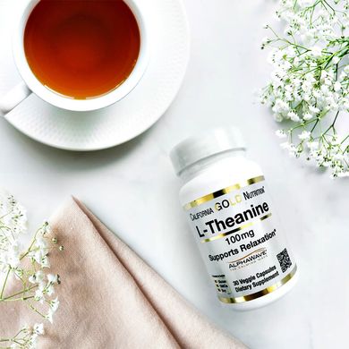 Теанін California Gold Nutrition (L-Theanine AlphaWave Supports Relaxation Calm Focus) 100 мг 30 вегетаріанських капсул
