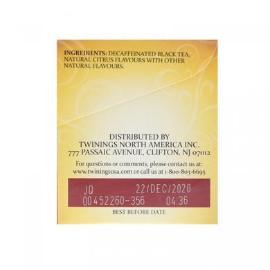 Чорний чай Ерл грей без кофеїну Twinings (Earl Grey Black Tea) 25 чайних пакетиків 43 г