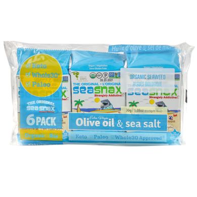 Оригинальная закуска из морских водорослей, SeaSnax, 6 штук в упаковке по 0,18 унций (5 г) каждая купить в Киеве и Украине