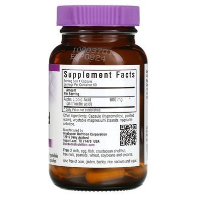 Альфа-ліпоєва кислота Bluebonnet Nutrition (Alpha Lipoic Acid) 600 мг 60 капсул