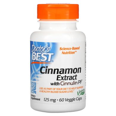 Екстракт кориці, Cinnamon Extract Cinnulin PF®, Doctor's Best, 125 мг, 60 вегетаріанських капсул