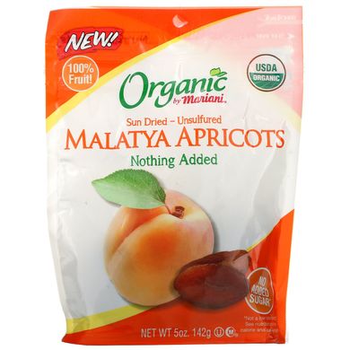 Mariani Dried Fruit, Органічні, сушені на сонці - несульфідні, абрикоси малаття, 5 унцій (142 г)