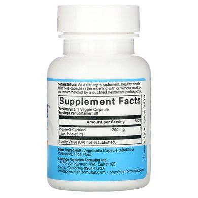 Індол-3-карбінол, Advance Physician Formulas, Inc, 200 мг, 60 вегетаріанських капсул