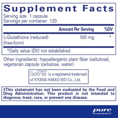 Глутатіон Pure Encapsulations (Reduced Glutathione) 120 капсул