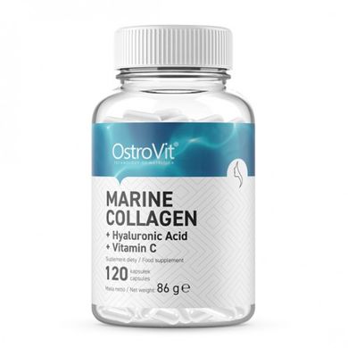 Колаген морський з гіалуроновою кислотою, COLLAGEN MARINE with Hyaluronic Acid and Vitamin C, OstroVit, 120 капсул