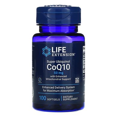 Супер убіхінол CoQ10 з поліпшеною підтримкою мітохондрій, Super Absorbable Tocotrienols, Life Extension, 50 мг, 100 м'яких гелевих капсул