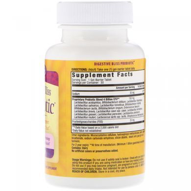 Digestive Probiotic Bliss, Natures Secret, 30 Patented Gelatin-Coated Tablets