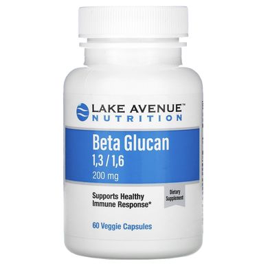 Бета-глюкан, Beta Glucan 1-3, 1-6, Lake Avenue Nutrition, 200 мг, 60 вегетаріанських капсул