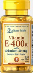 Витамин Е-400 с селеном, Vitamin E-400 with Selenium, Puritan's Pride, 50 мкг, 100 капсул купить в Киеве и Украине