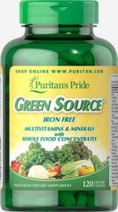 Мультивітаміни і мінерали, що не містять заліза Green Source® Green Source® Iron Free Multivitamin,Minerals, Puritan's Pride, 120 таблеток