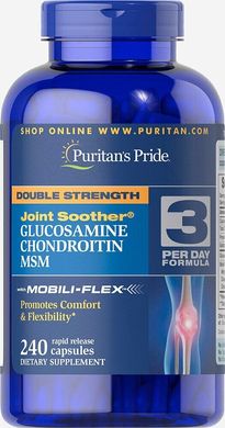 Подвійна сила Joint Soother® глюкозаміну, хондроітину і MSM, Double Strength Glucosamine, Chondroitin,MSM Joint Soother®, Puritan's Pride, 240 капсул