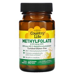 Комплекс метилфолат з апельсиновим смаком, Methyl Folate, Country Life, 800 мкг, 60 розчинних таблеток