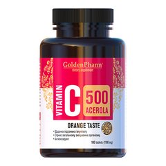 Вітамін С ацерола зі смаком апельсину GoldenPharm (Vitamin C Acerola) 100 таблеток