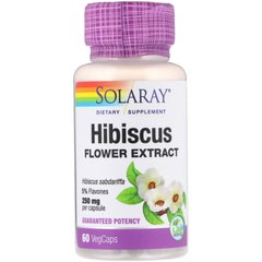 Экстракт цветов гибискуса, Guaranteed Potency Hibiscus Flower Extract, Solaray, 250 мг, 60 вегетарианских капсул купить в Киеве и Украине