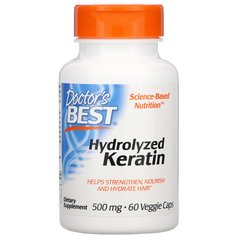 Кератин гідролізований, Hydrolyzed Keratin, Doctor's Best, 500 мг, 60 вегетаріанських капсул