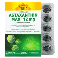 Country Life, Astaxanthin Max, 12 мг, 60 мягких таблеток купить в Киеве и Украине