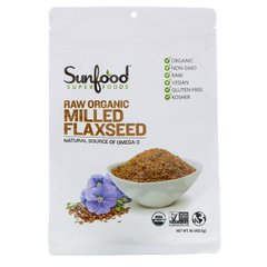 Сире органічне подрібнене насіння льону, Raw Organic Milled Flaxseed, Sunfood, 453.5 г