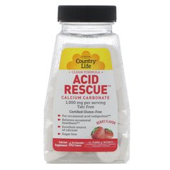 Acid Rescue, кальция карбонат, со вкусом ягод, Country Life, 1000 мг, 60 жевательных таблеток купить в Киеве и Украине