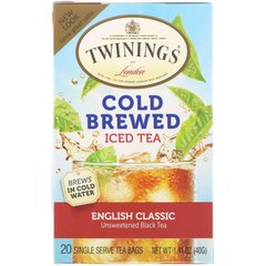 Холодний чай, англійський класичний, Twinings, 20 чайних пакетиків, 141 унції (40 г)