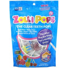 Льодяники на паличці для чищення зубів полуниця апельсин малина вишня виноград ананас Zollipops (The Clean Teeth Pops) 23-25 ​​шт. в упаковці 147 г