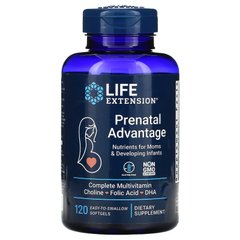Life Extension, Prenatal Advantage, 120 капсул, що легко проковтуються.