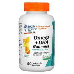 Жувальні цукерки Омега 3 + ДГК з Омега 3-6-9, цитрусові, Omega 3 + DHA Gummies with Omega 3-6-9, Seriously Citrus, Doctor's Best, 90 жувальних