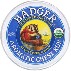 Органічна ароматична мазь з евкаліптом і м'ятою, Badger Company, 75 унцій (21 г)