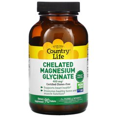 Хелатний магнію гліцинат, Chelated Magnesium Glycinate, Country Life, 400 мг, 90 таблеток
