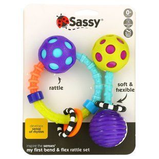 Мій перший набір "Брязкальце", 0 + місяців, My First Bend & Flex Rattle Set, 0 + Months, Sassy, набір з 2 предметів