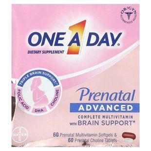 One-A-Day, Prenatal Advanced, Complete Multivitamin with Brain Support, 60 Prenatal Multivitamin Softgels & 60 Prenatal Choline Tablets купить в Киеве и Украине